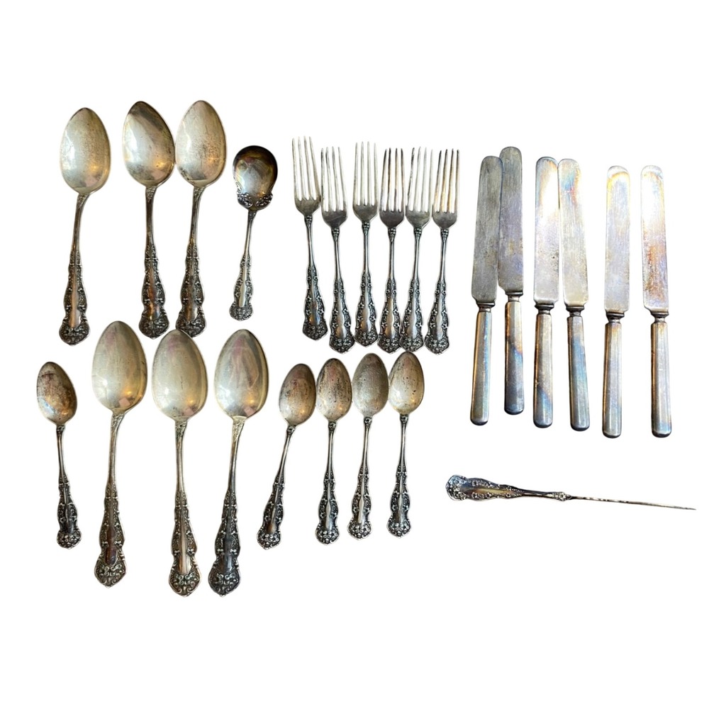 Wm Rogers & Son Orange Blossom Silverplate Flatware Set 25pc Antique 1910 Floral